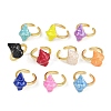 Brass Enamel Adjustable Cuff Rings for Women RJEW-G357-01C-4