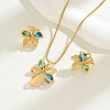 Flower Brass & Cubic Zirconia & Cat Eye Pendant Necklaces & Stud Earrings Sets FS-WG756F6-01-1