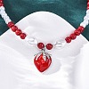 Strawberry Brass Micro Pave Clear Cubic Zirconia Red Enamel Pendant Necklaces for Women NJEW-G162-04P-2