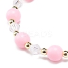 Pink Acrylic & Synthetic Hematite Beaded Stretch Bracelet with Alloy Enamel Charms for Women BJEW-JB08726-7