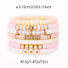 7Pcs Heart Pattern Polymer Clay & Plastic Pearl & CCB Plastic Beaded Stretch Bracelet Set for Women FS-WG634BB-05-1