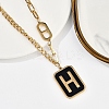Ion Plating(IP) 304 Stainless Steel Black Enamel H Rectangle Pendant Twisted Chain Necklaces for Women NJEW-M078-01G-1