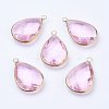 Golden Tone Brass Glass Teardrop Pendants LS-X-GLAA-M006-A-15G-1