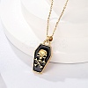 Halloween Theme 304 Stainless Steel Black Enamel Coffin with Skull Pendant Necklaces for Men LS-NJEW-Z090-01G-1