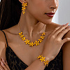 Flower Brass Enamel Pendant Necklace & Stud Dangle Earring & Link Bracelet FS-WGA6C2B-01-3