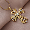 Vintage 304 Stainless Steel with Clear Glass Hollow Cross Pendant Necklaces for Women MR8108-1