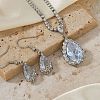 Brass Rhinestone Teardrop Dangle Earrings & Pendant Necklaces Sets for Women AT5117-1-3