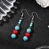 Brass Synthetic Turquoise Dangle Earrings EJEW-JE06589-03-1