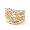 Clear Cubic Zirconia Flower Open Cuff Ring RJEW-C056-10G-2
