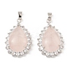 Natural Rose Quartz & Rhinestone Pendants G-K338-31P-07-1