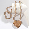 Valentine's Day Heart Alloy Rhinestone Pendant Glass Beaded Necklaces for Women FS-WG456B3-08-1