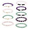9Pcs 3 Colors Round Natural Gemstone Beads Stretch Bracelets BJEW-FS00017-1