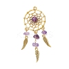 9Pcs 9 Styles Natural & Synthetic Mixed Chip Stone Alloy Woven Web/Net with Feather Big Pendants PALLOY-JF04033-3