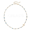 Faceted Dyed Natural Agate Round Beads & 304 Stainless Steel Tiny Cross Handmade Link Chain Necklaces NJEW-JN05842-01-4