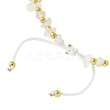 Natural Rose Quartz Chip & Heart Brass Braided Bead Bracelets BJEW-JB10592-4