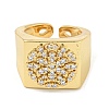 Rectangle with Flower Clear Cubic Zirconia Open Cuff Ring RJEW-L121-029G-2
