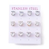 6 Pairs Cubic Zirconia Flat Round Stud Earrings EJEW-G291-05D-M-1