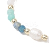Natural Amethyst & Rainbow Moonstone & Amazonite & Cultured Freshwater Pearl Beads Braided Bead Bracelets for Women BJEW-JB12666-02-3