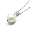 Natural Pearl Pendant Necklace with 925 Sterling Silver Paperclip Chains NJEW-I124-149-1