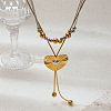Duo Tone Adjustable 304 Stainless Steel Heart Lariat Necklaces for Women WGF51C2-01-4
