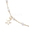 3Pcs 3 Styles Round ABS Imitation Pearl Beads & 304 Stainless Steel Link Chain Moon Star Cross Tassel Anklets for Women AJEW-AN00738-6