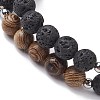 Natural Lava Rock & Wooden Round Beaded Stretch Bracelet BJEW-JB10075-01-5