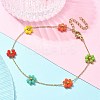 304 Stainless Steel & Synthetic Stone Daisy Flower Chain Anklets for Women AJEW-B031-01G-03-1