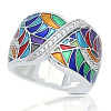Ethnic Style Brass Micro Pave Cubic Zirconia and Enamel Finger Rings FS-WG810B2-03-3