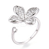 Flower Brass Micro Pave Clear Cubic Zirconia Cuff Ring Settings KK-T076-70P-1