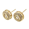 Flat Round Brass Micro Pave Clear Cubic Zirconia Stud Earrings EJEW-H180-13G-4