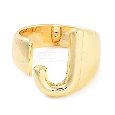 J-Shape Rack Plating Brass Open Cuff Rings for Women RJEW-Z059-01G-1