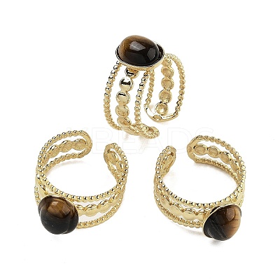 Oval Natural Tiger Eye Finger Rings RJEW-N046-06A-G-1