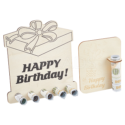 Happy Birthday Laser Cut Wooden Money Holder Display Stands AJEW-FG0004-31-1