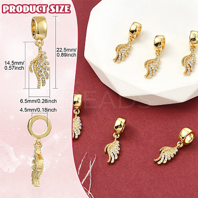 6Pcs Brass Micro Pave Clear Cubic Zirconia European Dangle Charms KK-CJ0002-75-1