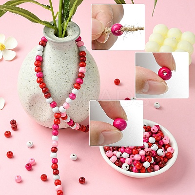 1000Pcs 5 Colors Valentine's Day Round Dyed Natural Wood Beads WOOD-YW0001-13-1