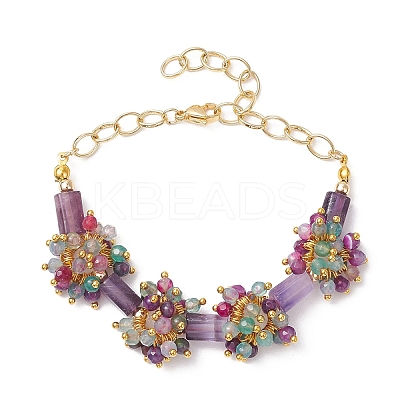 Natural Agate & White Jade & Amethyst  Beads Link Bracelets BJEW-JB12164-01-1