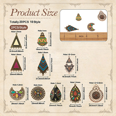 20Pcs 10 Style Tibetan Style Alloy Enamel Chandelier Components Links FIND-TA0001-83-1