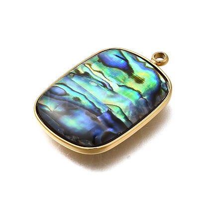 304 Stainless Steel Pave Natural Paua Shell Pendants STAS-Z125-01I-G-1