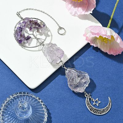 Tree of Life Natural Amethyst Pendant Decorations HJEW-JM01855-02-1