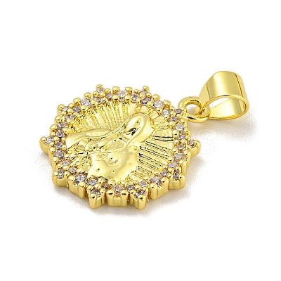 Virgin Mary Theme Rack Plating Brass Micro Pave Cubic Zirconia Pendants KK-C074-23G-05-1