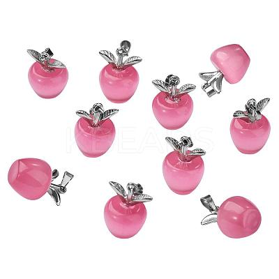 10Pcs Apple Gemstone Charm Pendant Crystal Quartz Healing Natural Stone Pendants Pink Silver Buckle for Jewelry Necklace Earring Making Crafts JX525A-1