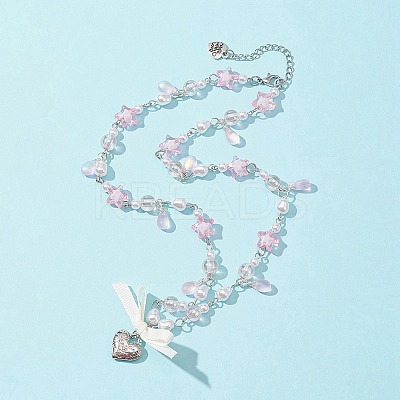 Alloy Heart with Word Pendant Necklace NJEW-FZ00004-14-1