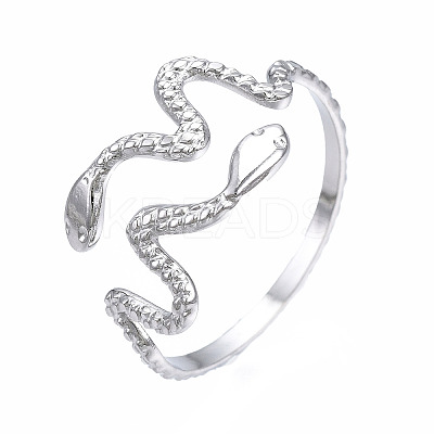 Non-Tarnish 304 Stainless Steel Snake Wrap Open Cuff Ring LS-RJEW-T023-82P-1