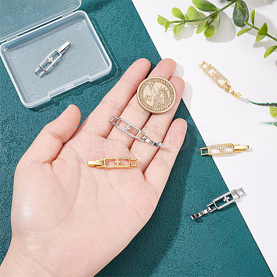 6Pcs 2 Colors Rectangle with Cross Rack Plating Brass Micro Pave Clear Cubic Zirconia Watch Band Clasps KK-BC0009-77-1