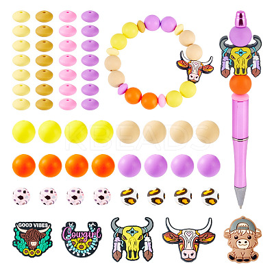 101Pcs Cattle Theme Silicone Focal Beads SIL-TA0002-60-1