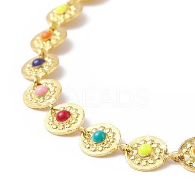 Colorful Enamel Flower Link Chain Bracelet X-BJEW-JB09940-1