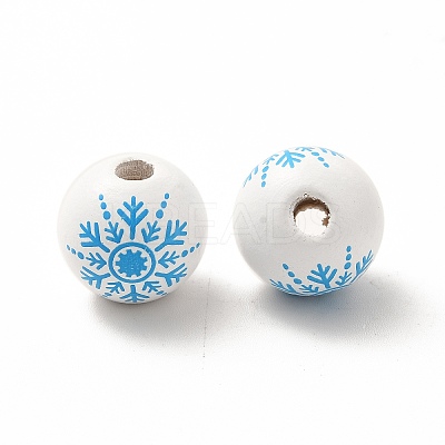 Christmas Snowflake Printed Wood European Beads WOOD-K007-05A-1