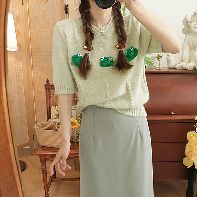 Frog's Head Shape Cartoon Style Polyester Knitted Costume Ornament Accessories DIY-BC0006-65-1