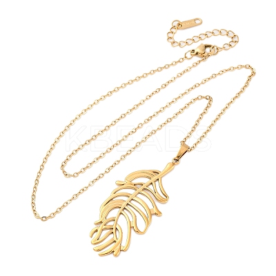 304 Stainless Steel Leaf Pendant Necklaces NJEW-H059-29A-G-1
