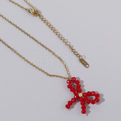 Glass Beaded Bowknot Pendant Necklaces LS-LG8345-1-1